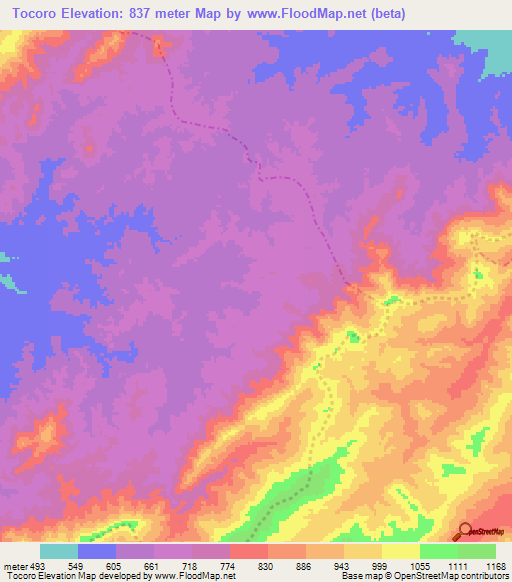 Tocoro,Venezuela Elevation Map