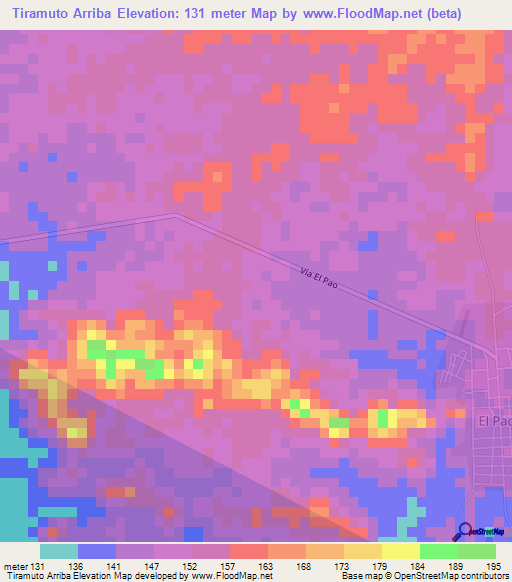 Tiramuto Arriba,Venezuela Elevation Map