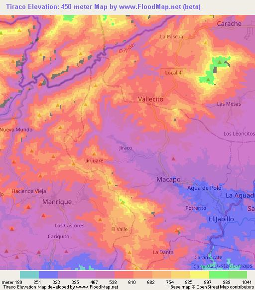 Tiraco,Venezuela Elevation Map