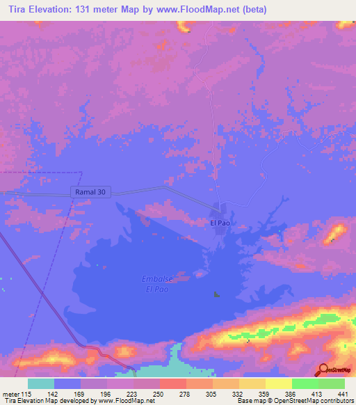 Tira,Venezuela Elevation Map