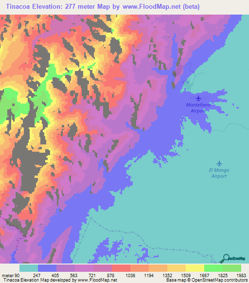 Tinacoa,Venezuela Elevation Map