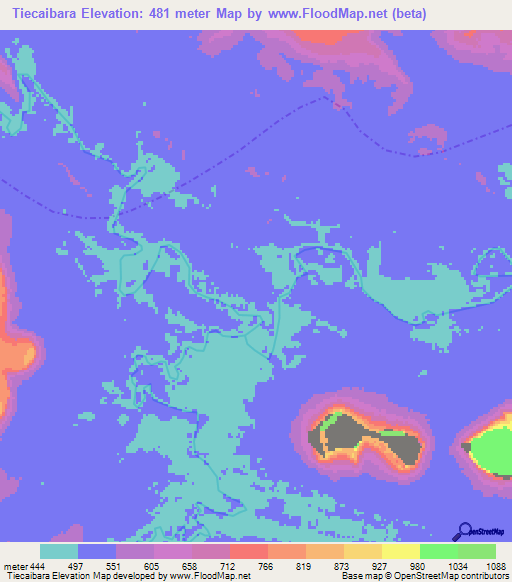 Tiecaibara,Venezuela Elevation Map