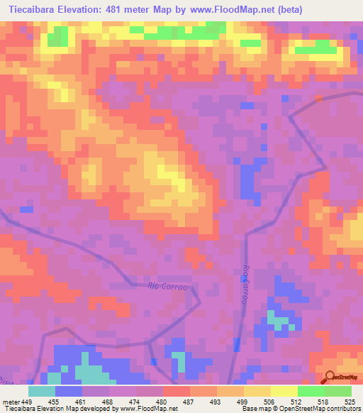 Tiecaibara,Venezuela Elevation Map