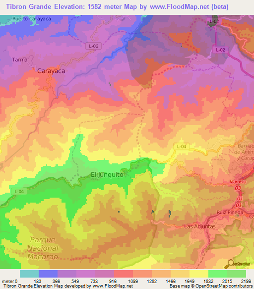 Tibron Grande,Venezuela Elevation Map