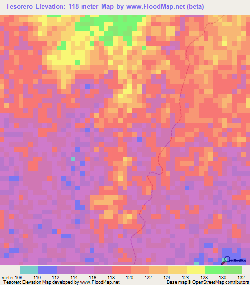 Tesorero,Venezuela Elevation Map