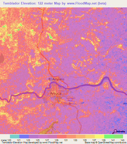 Temblador,Venezuela Elevation Map