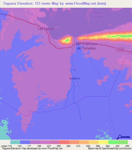 Teguera,Venezuela Elevation Map