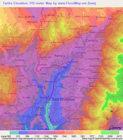 Tariba,Venezuela Elevation Map