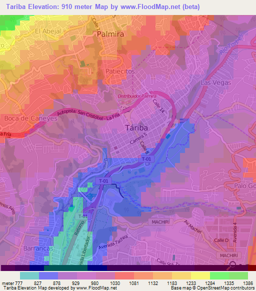 Tariba,Venezuela Elevation Map