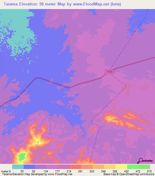 Tarama,Venezuela Elevation Map