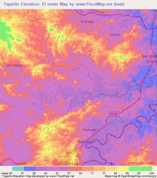 Taparito,Venezuela Elevation Map