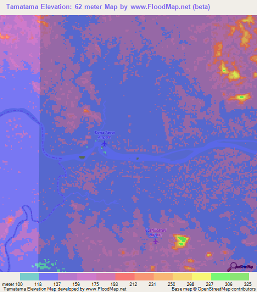 Tamatama,Venezuela Elevation Map
