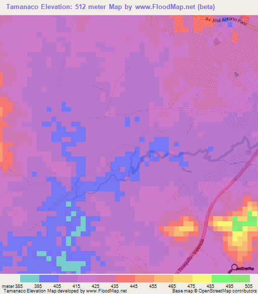 Tamanaco,Venezuela Elevation Map