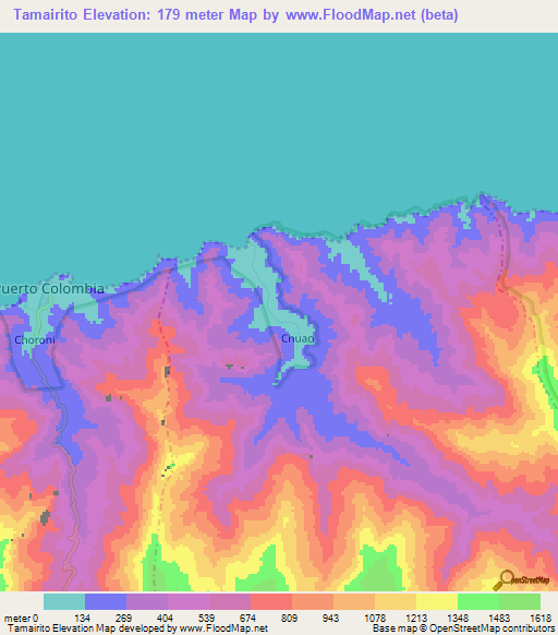 Tamairito,Venezuela Elevation Map