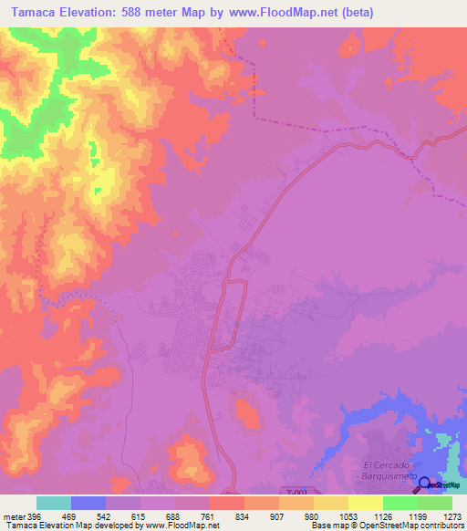 Tamaca,Venezuela Elevation Map