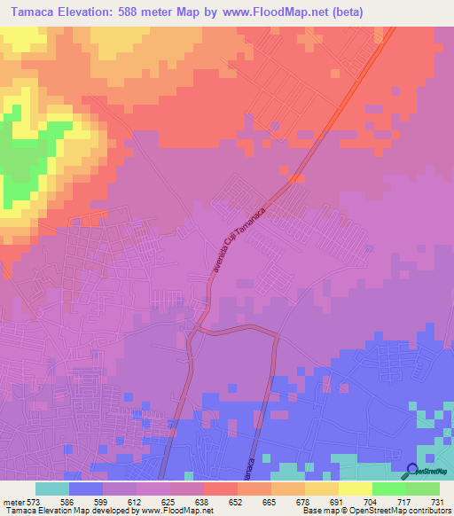 Tamaca,Venezuela Elevation Map