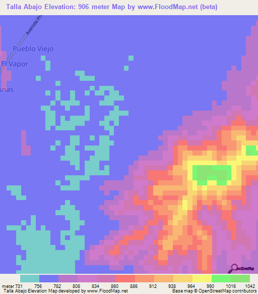 Talla Abajo,Venezuela Elevation Map