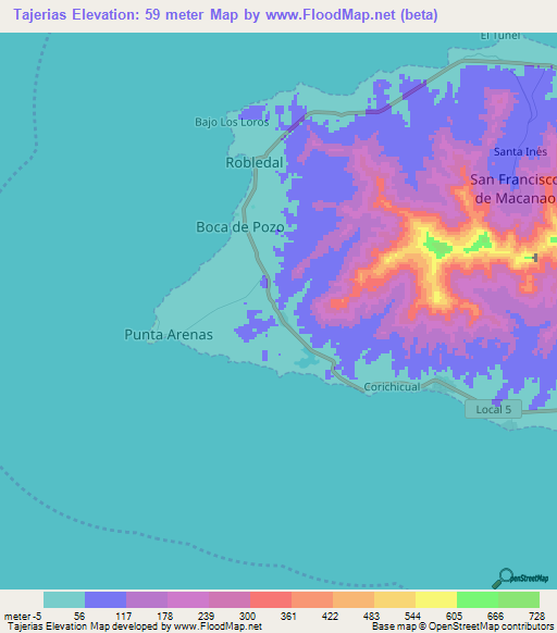 Tajerias,Venezuela Elevation Map