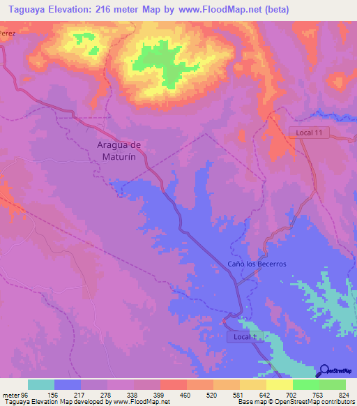 Taguaya,Venezuela Elevation Map