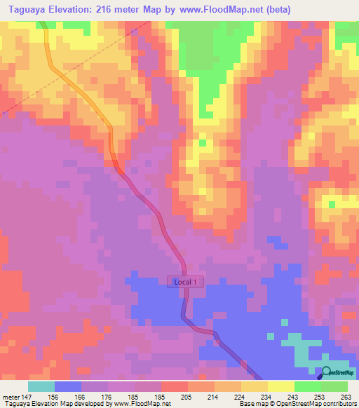 Taguaya,Venezuela Elevation Map