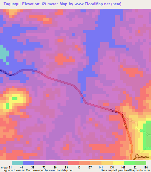 Taguaqui,Venezuela Elevation Map