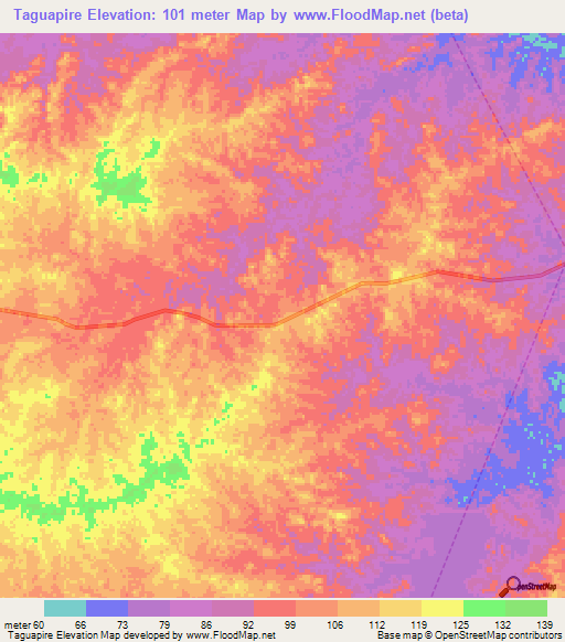 Taguapire,Venezuela Elevation Map