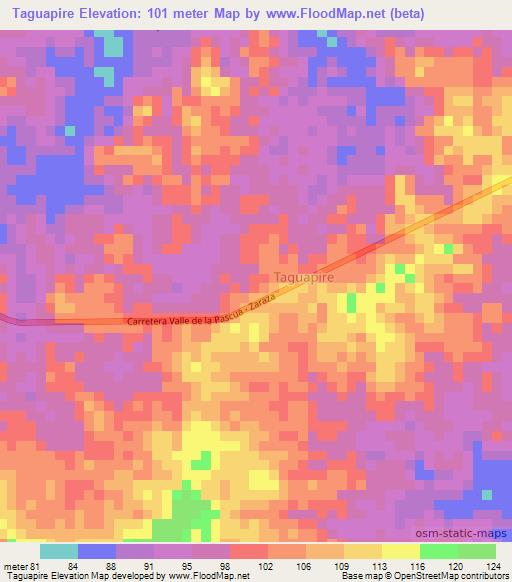 Taguapire,Venezuela Elevation Map