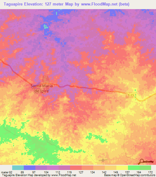 Taguapire,Venezuela Elevation Map