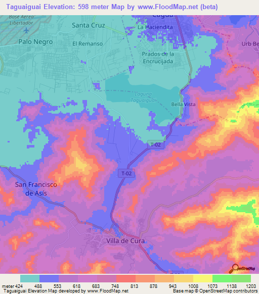 Taguaiguai,Venezuela Elevation Map
