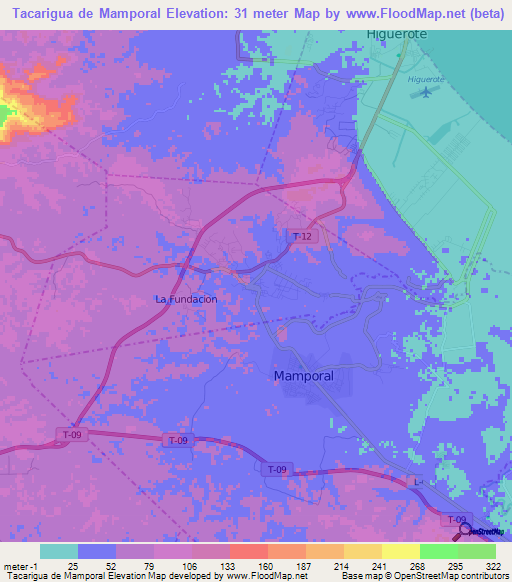 Tacarigua de Mamporal,Venezuela Elevation Map