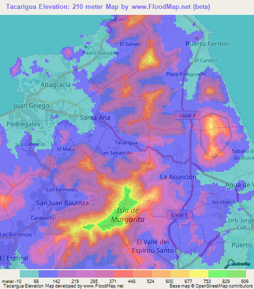 Tacarigua,Venezuela Elevation Map