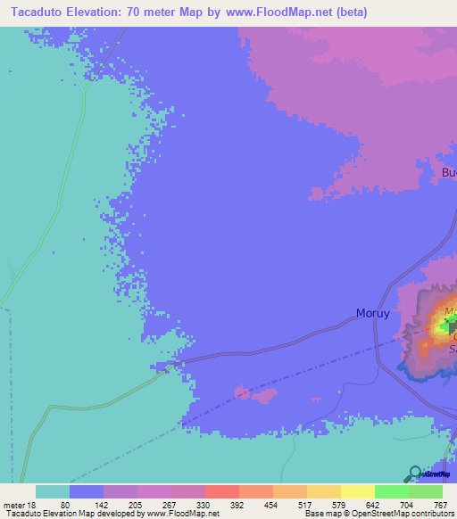 Tacaduto,Venezuela Elevation Map