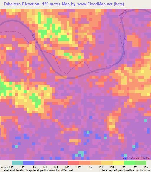 Tabaltero,Venezuela Elevation Map