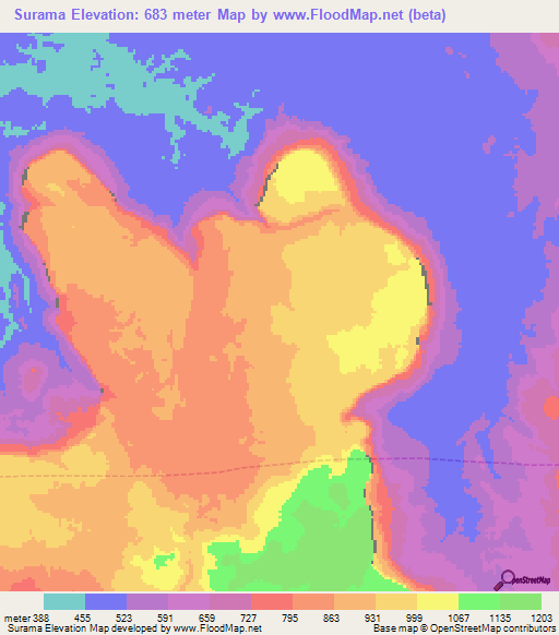 Surama,Venezuela Elevation Map
