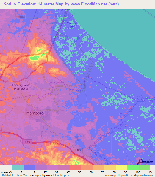 Sotillo,Venezuela Elevation Map