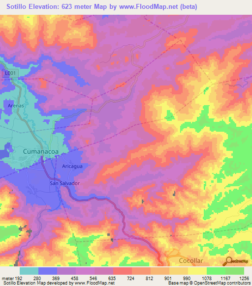 Sotillo,Venezuela Elevation Map
