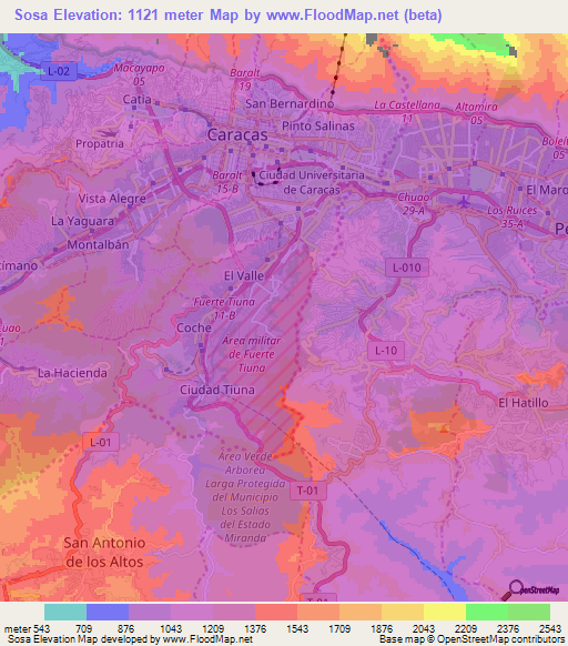 Sosa,Venezuela Elevation Map