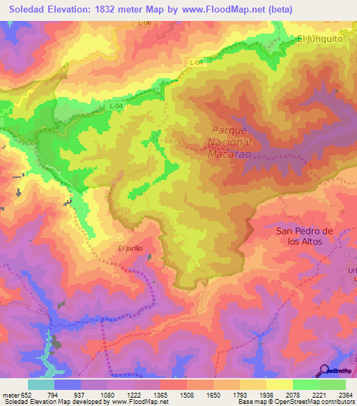 Soledad,Venezuela Elevation Map