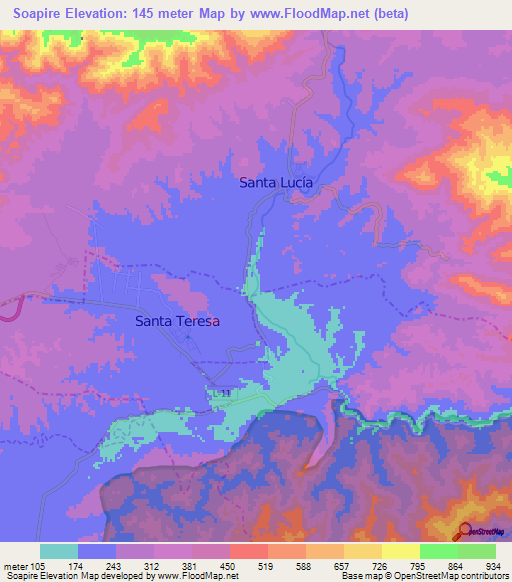 Soapire,Venezuela Elevation Map