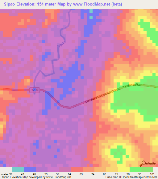 Sipao,Venezuela Elevation Map