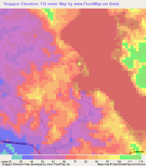 Singapur,Venezuela Elevation Map
