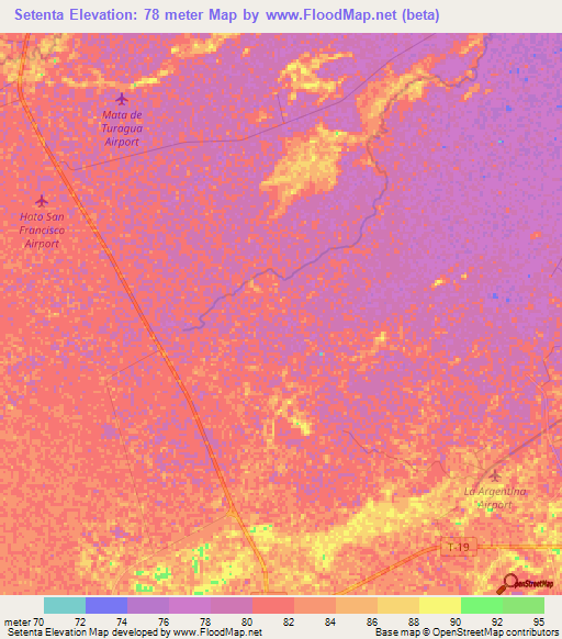 Setenta,Venezuela Elevation Map