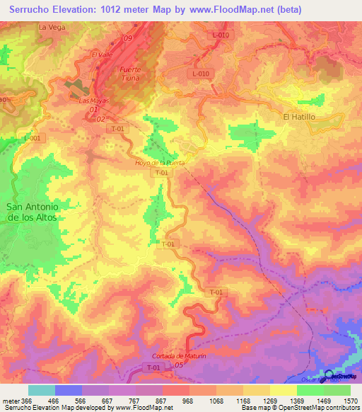 Serrucho,Venezuela Elevation Map