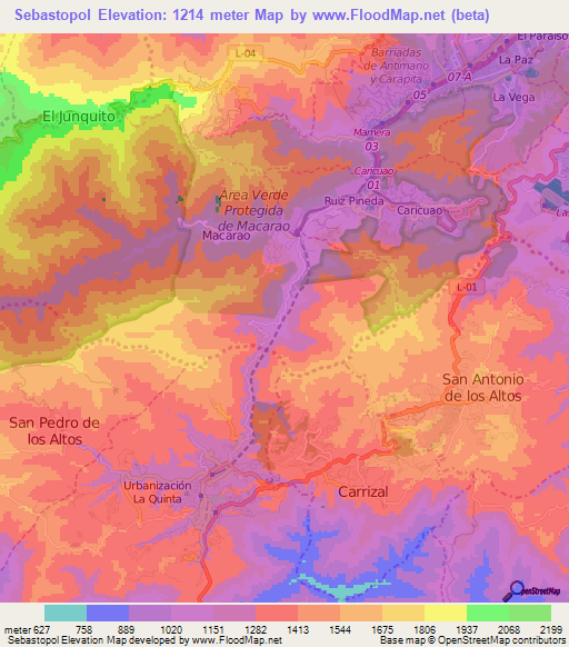 Sebastopol,Venezuela Elevation Map