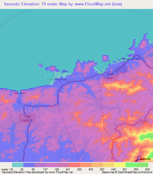 Saucedo,Venezuela Elevation Map