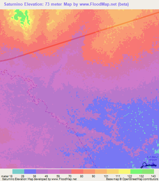 Saturnino,Venezuela Elevation Map