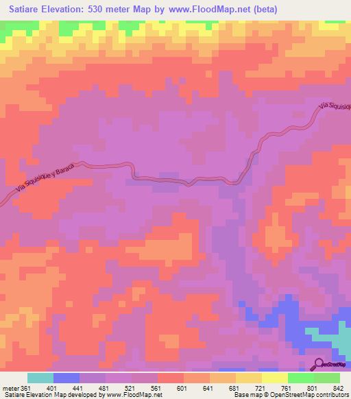Satiare,Venezuela Elevation Map