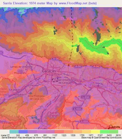 Sarria,Venezuela Elevation Map