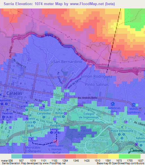 Sarria,Venezuela Elevation Map