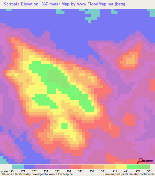 Sarrapia,Venezuela Elevation Map